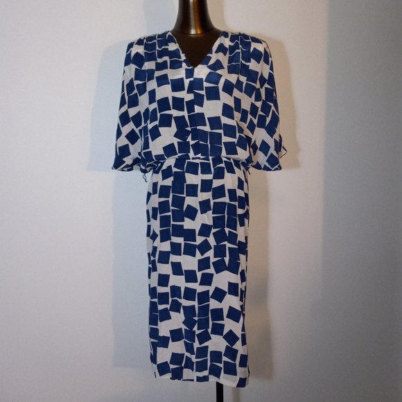v-neck chiffon kimono-style geometric-print dress, vintage 1970s-1980s - Picture 1 of 16